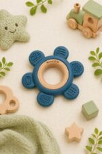 Sprout Kidz Flower Wooden & Silicone Teether for Babies Safe Chew Toy