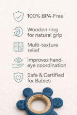 Sprout Kidz Flower Wooden & Silicone Teether for Babies Safe Chew Toy - Image 4