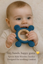 Sprout Kidz Flower Wooden & Silicone Teether for Babies Safe Chew Toy - Image 5