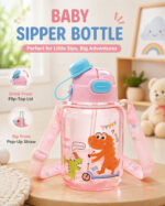Sprout Kidz Dinosaur Kids Water Bottle BPA-Free Plastic Straw Sipper Bottle 400ml