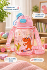 Sprout Kidz Dinosaur Kids Water Bottle BPA-Free Plastic Straw Sipper Bottle 400ml - Image 2