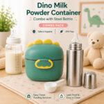 Sprout Kidz Stainless Steel Baby Feeding Bottle with BPA-Free Silicone Nipple & Dinosaur Milk Powder Container BPA-Free