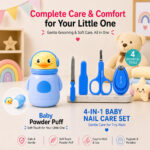 Sprout Kidz 4 in 1 Baby Grooming Set Nail Scissors, Clipper, File & Tweezers BPA-Free with Baby Powder Puff Combo Set - Dark Blue