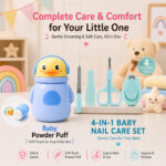 Sprout Kidz 4 in 1 Baby Grooming Set Nail Scissors, Clipper, File & Tweezers BPA-Free with Baby Powder Puff Combo Set  - Light Blue