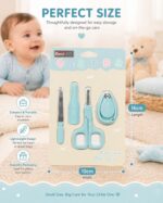 Sprout Kidz 4 in 1 Baby Grooming Set Nail Scissors, Clipper, File & Tweezers with Baby Nose Cleaner BPA-Free Complete Hygiene Combo - Light Blue - Image 3