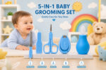 Sprout Kidz 4 in 1 Baby Grooming Set Nail Scissors, Clipper, File & Tweezers with Baby Nose Cleaner BPA-Free Complete Hygiene Combo - Dark Blue