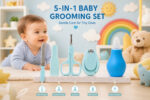 Sprout Kidz 4 in 1 Baby Grooming Set Nail Scissors, Clipper, File & Tweezers with Baby Nose Cleaner BPA-Free Complete Hygiene Combo - Light Blue