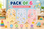 Sprout Kidz Baby Soft Feeding Bib Cute Multi Print with Tich Button - multicolor (Pack Of 6)