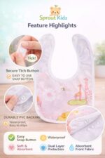 Sprout Kidz Baby Soft Feeding Bib Cute Multi Print with Tich Button - multicolor (Pack Of 6) - Image 2