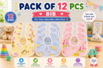 Sprout Kidz Baby Soft Feeding Bib Cute Multi Print with Tich Button - multicolor (Pack Of 12)