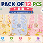 Sprout Kidz Baby Soft Feeding Bib Cute Multi Print with Tich Button - multicolor (Pack Of 12)