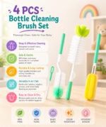 Sprout Kidz Baby Bottle Cleaning Brush Set BPA-Free Multi-Use Cleaning Kit Set of 4Pcs - Multicolour - Image 2