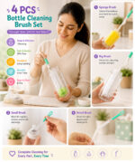 Sprout Kidz Baby Bottle Cleaning Brush Set BPA-Free Multi-Use Cleaning Kit Set of 4Pcs - Multicolour - Image 3