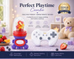 Sprout Kidz Gaming Remote Teether & Frog Fruit Feeder Purple Red Combo BPA-Free Silicone