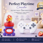 Sprout Kidz Gaming Remote Teether & Frog Fruit Feeder Purple Red Combo BPA-Free Silicone