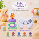 Sprout Kidz Gaming Remote Teether & Frog Fruit Feeder Purple Teal Combo BPA-Free Silicone