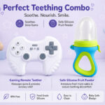 Sprout Kidz Gaming Remote Teether & LoveL Fruit Feeder Blue Green Combo BPA-Free Silicone