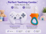 Sprout Kidz Gaming Remote Teether & LoveL Fruit Feeder Blue Orange Combo BPA-Free Silicone