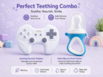 Sprout Kidz Gaming Remote Teether & LoveL Fruit Feeder Blue White Combo BPA-Free Silicone