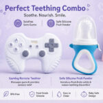 Sprout Kidz Gaming Remote Teether & LoveL Fruit Feeder Blue White Combo BPA-Free Silicone