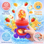 Sprout Kidz Lion Teether & Frog Fruit Feeder Purple Red Combo BPA-Free Silicone - Image 2