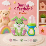 Sprout Kidz Bunny Teether & LoveL Fruit Feeder Blue Green Combo BPA-Free Silicone