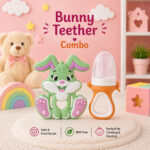 Sprout Kidz Bunny Teether & LoveL Fruit Feeder Blue Orange Combo BPA-Free Silicone