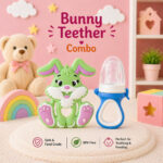 Sprout Kidz Bunny Teether & LoveL Fruit Feeder Blue White Combo BPA-Free Silicone