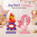 Sprout Kidz Mermaid Teether & Frog Fruit Feeder Purple Red Combo BPA-Free Silicone