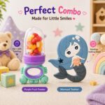Sprout Kidz Mermaid Teether & Frog Fruit Feeder Purple Teal Combo BPA-Free Silicone