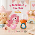 Sprout Kidz Mermaid Teether & LoveL Fruit Feeder Blue Orange Combo BPA-Free Silicone
