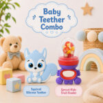Sprout Kidz Squirrel Teether & Frog Fruit Feeder Purple Red Combo BPA-Free Silicone