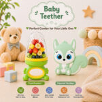 Sprout Kidz Squirrel Teether & Frog Fruit Feeder Green Yellow Combo BPA-Free Silicone
