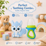 Sprout Kidz Squirrel Teether & LoveL Fruit Feeder Blue Green Combo BPA-Free Silicone