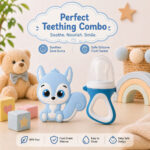 Sprout Kidz Squirrel Teether & LoveL Fruit Feeder Blue White Combo BPA-Free Silicone