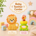 Sprout Kidz Simba Teether & Frog Fruit Feeder Green Combo BPA-Free Silicone