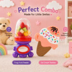 Sprout Kidz Ice Cream Teether & Frog Fruit Feeder Purple Red Combo BPA-Free Silicone
