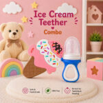 Sprout Kidz Ice Cream Teether & LoveL Fruit Feeder Blue White Combo BPA-Free Silicone