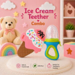 Sprout Kidz Ice Cream Teether & LoveL Fruit Feeder Blue Green Combo BPA-Free Silicone