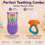 Sprout Kidz Remote Teether & LoveL Fruit Feeder Blue Orange Combo BPA-Free Silicone