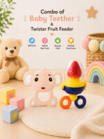 Sprout Kidz Elephant Teether & Twister Fruit Feeder Combo BPA-Free Silicone