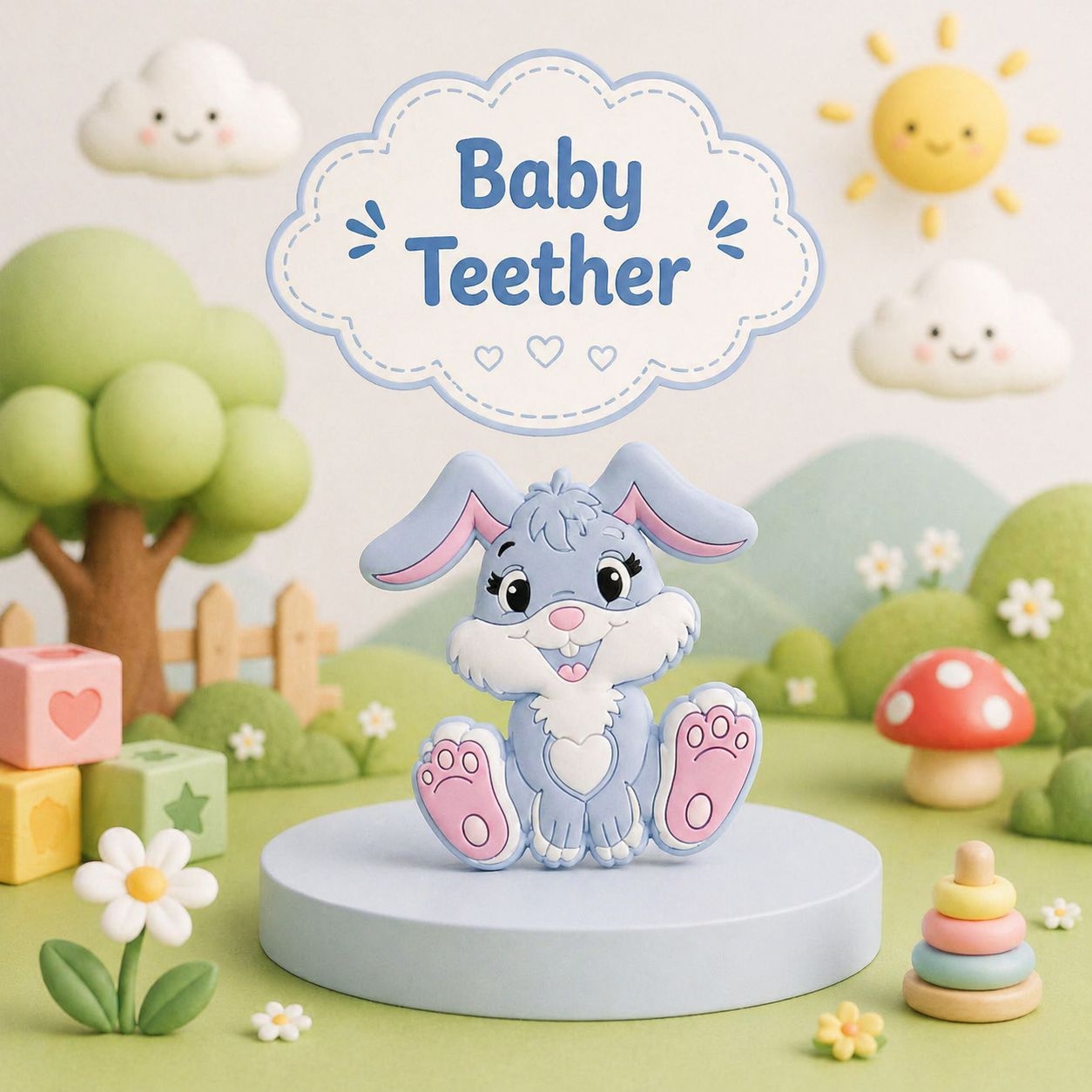 22607321a Sprout Kidz Bunny Teether BPA-Free Silicone Soft Chew Toy for Babies Pack of 1 - Image 1