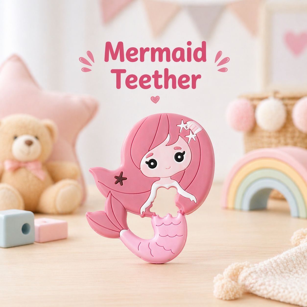 22607326a Sprout Kidz Mermaid Teether BPA-Free Silicone Soft Chew Toy for Babies Pack of 1 - Image 1